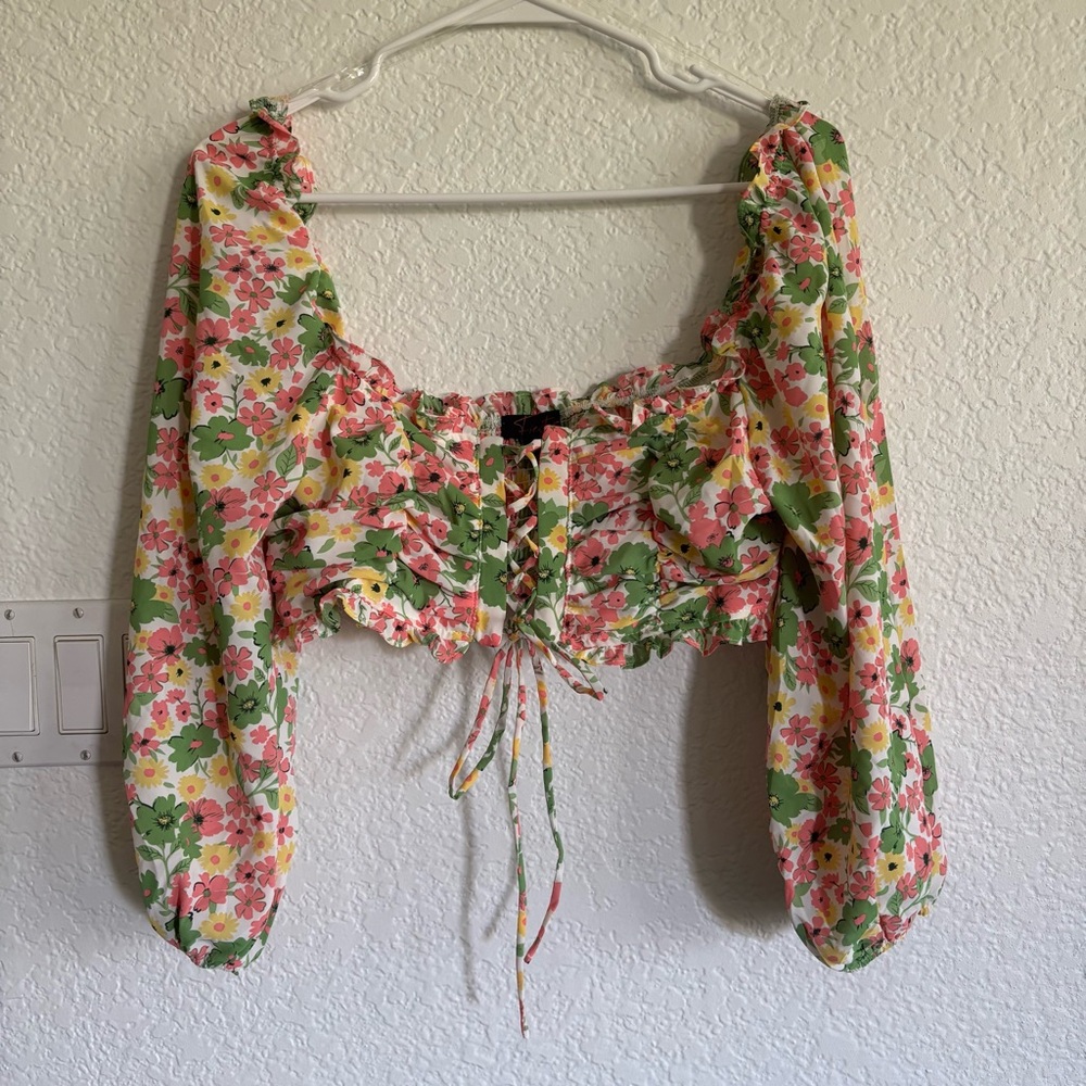Floral Lace-Up Crop Top